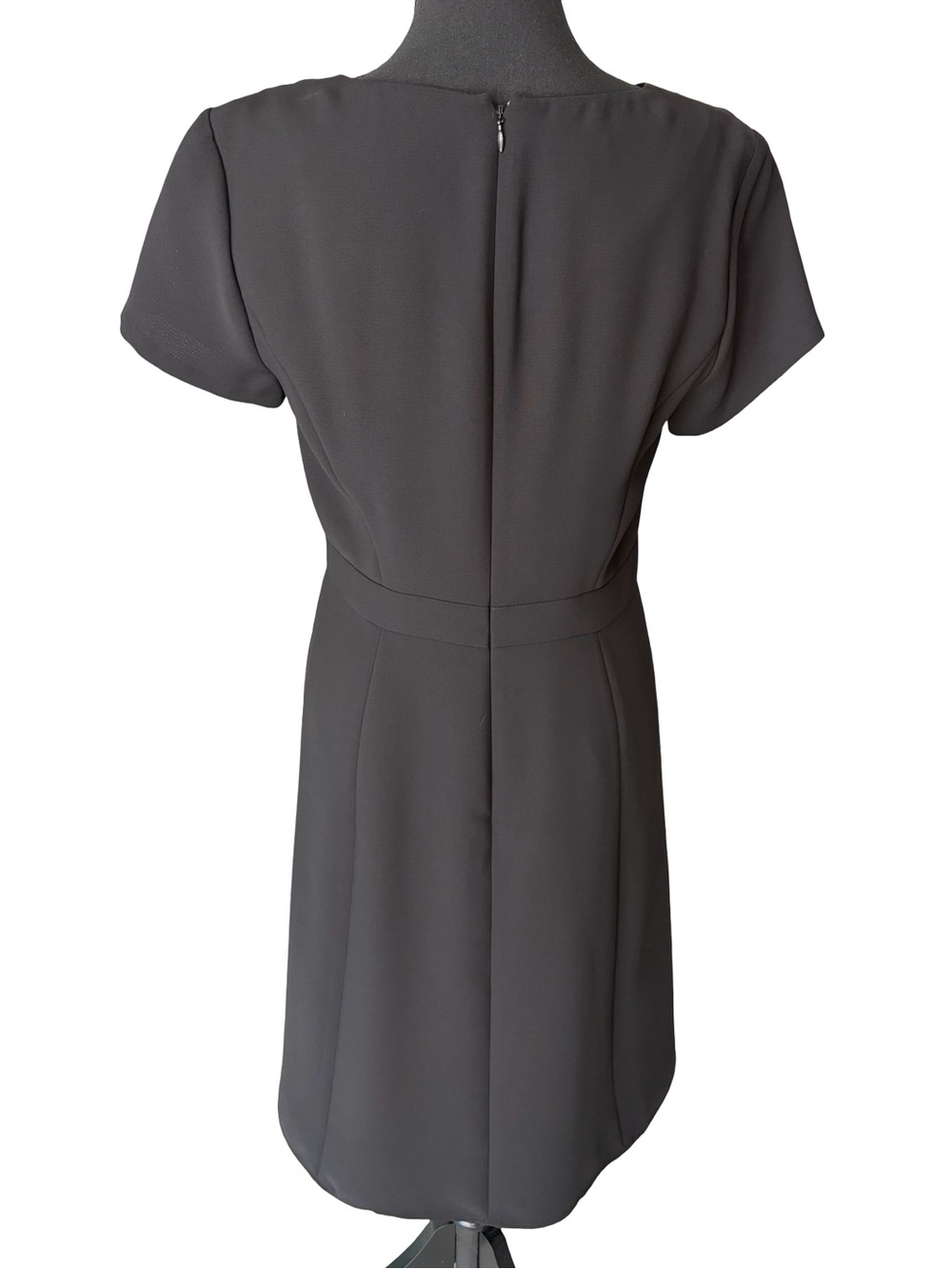 Talbots Black V-Neck Short Sleeve A-Line Midi Dress - Picture 3 of 6